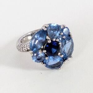 Jean Dousset Sterling Silver 925 Blue Topaz Flower Cocktail Ring Size 8